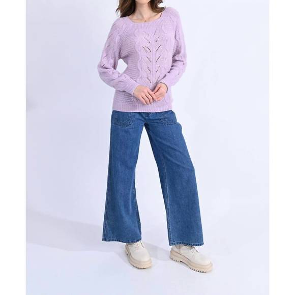 NEW MOLLY BRACKEN square collar knitted sweater in mauve - Picture 3 of 5